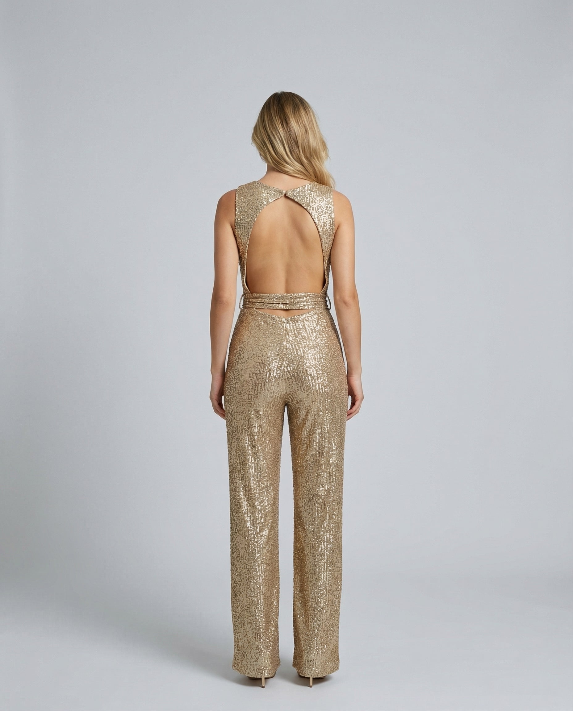 Celeste | Sleeveless Sequin Jumpsuit with Open Back