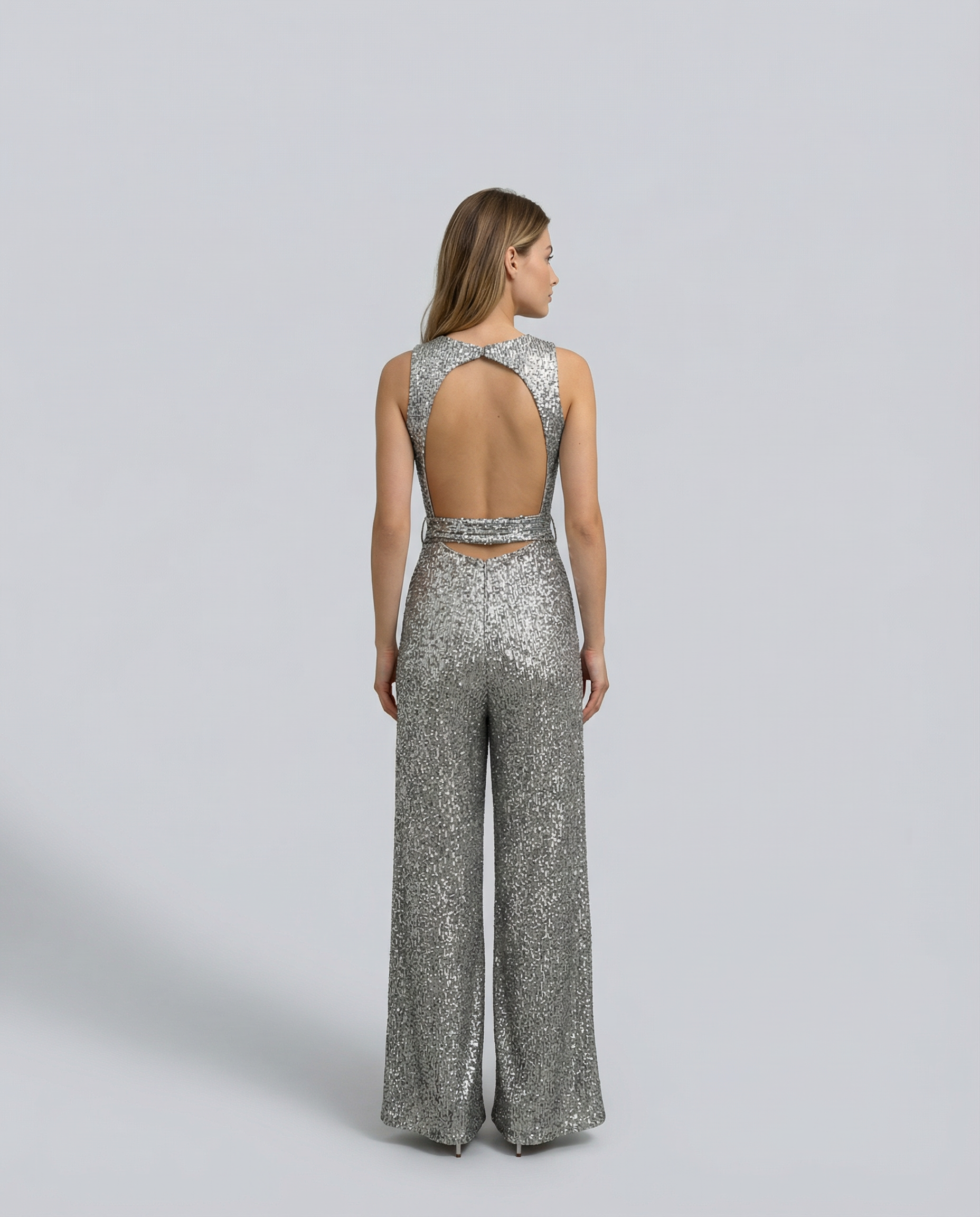 Celeste | Sleeveless Sequin Jumpsuit with Open Back