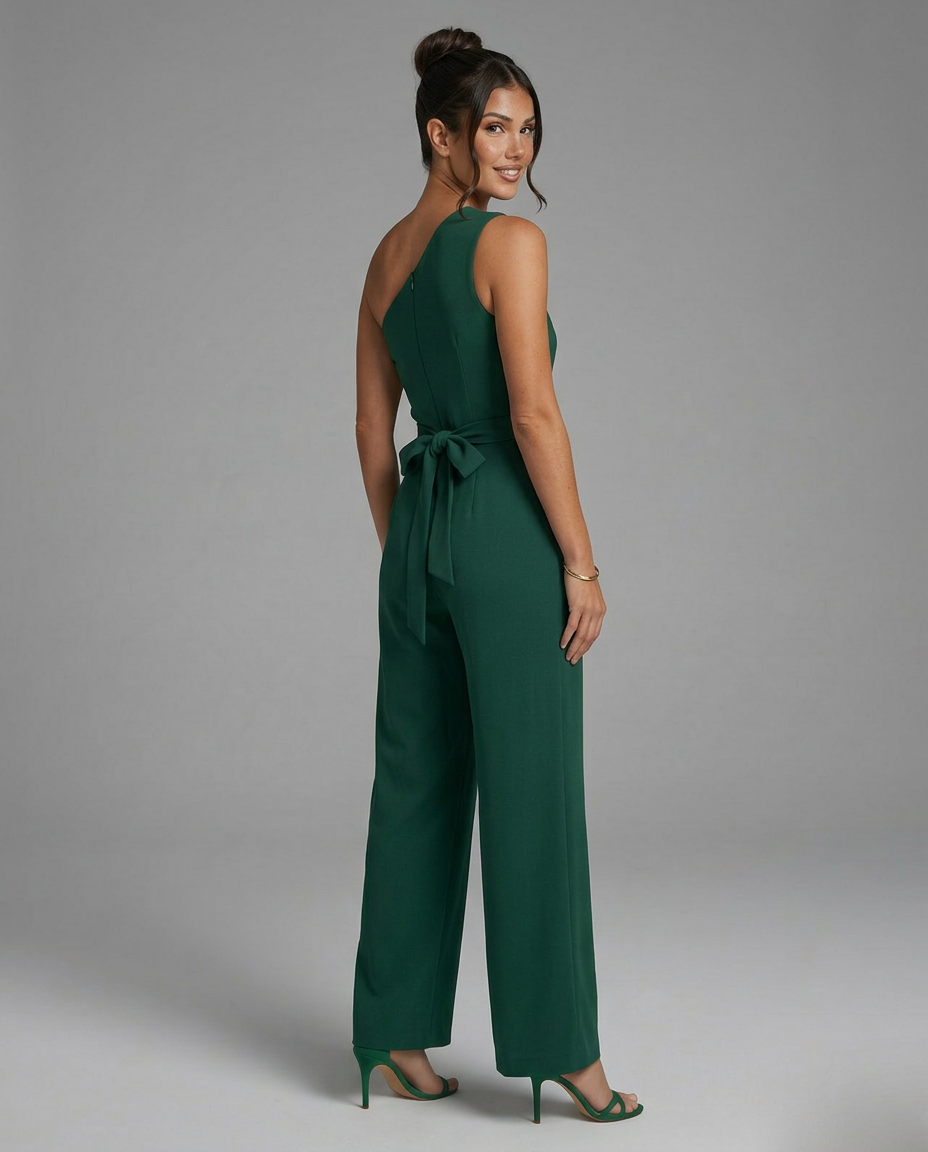Tara | One-Shoulder Wide-Leg Jumpsuit with Waist Tie