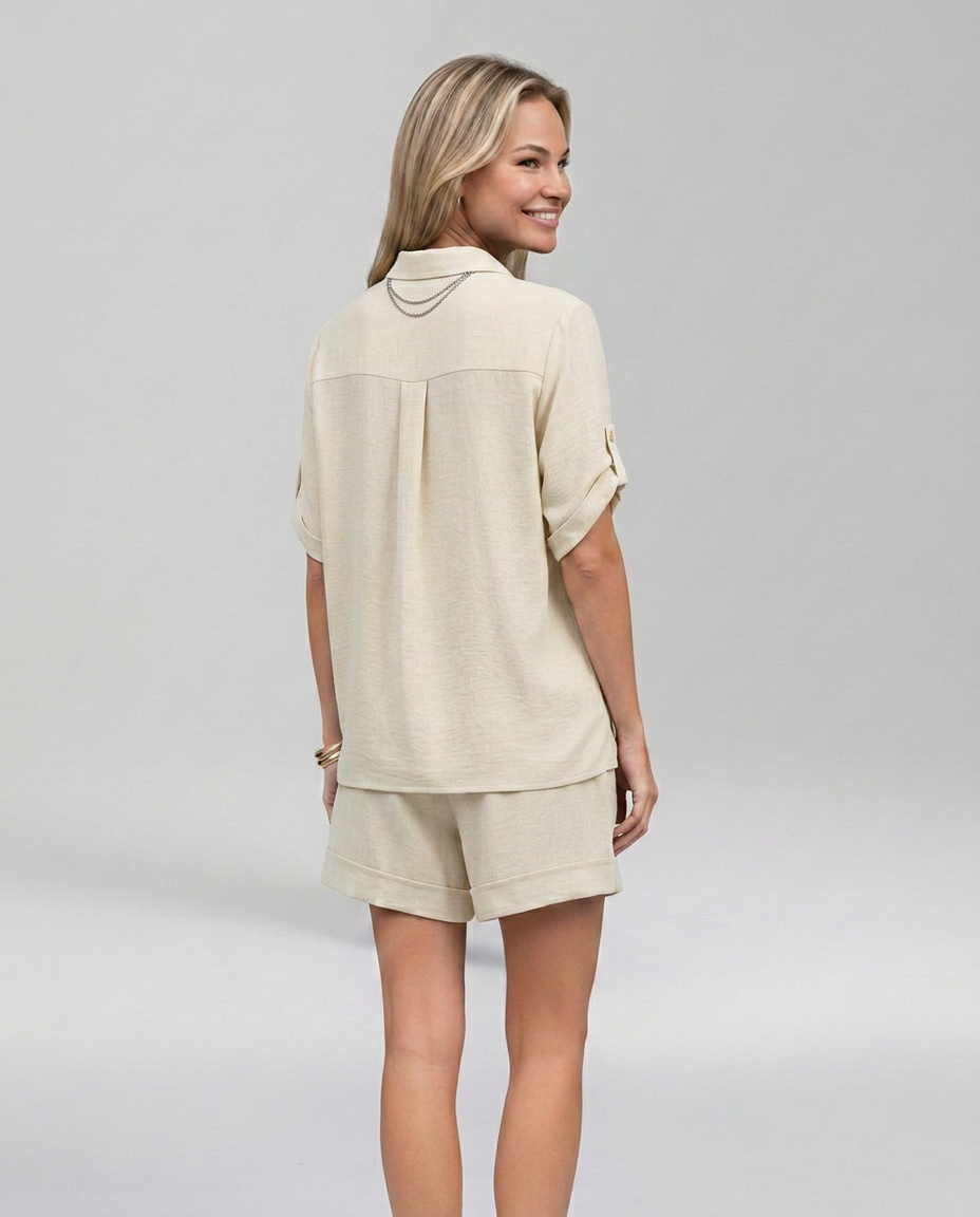 Phyllis | Short Sleeve Set with Button Front