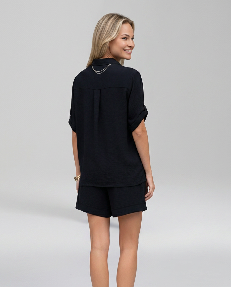Phyllis | Short Sleeve Set with Button Front