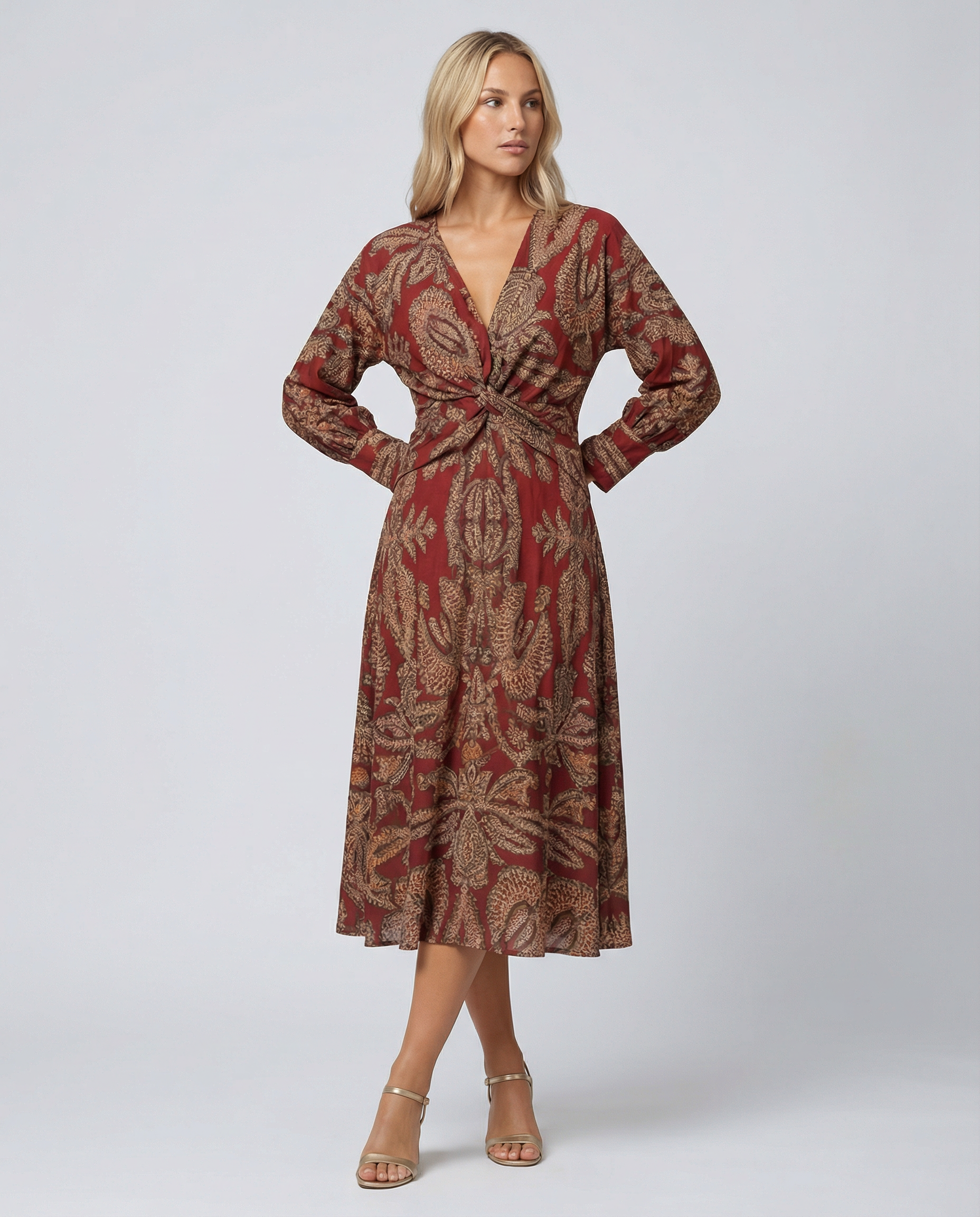 Mirella | Printed Midi Dress with Tie Waist