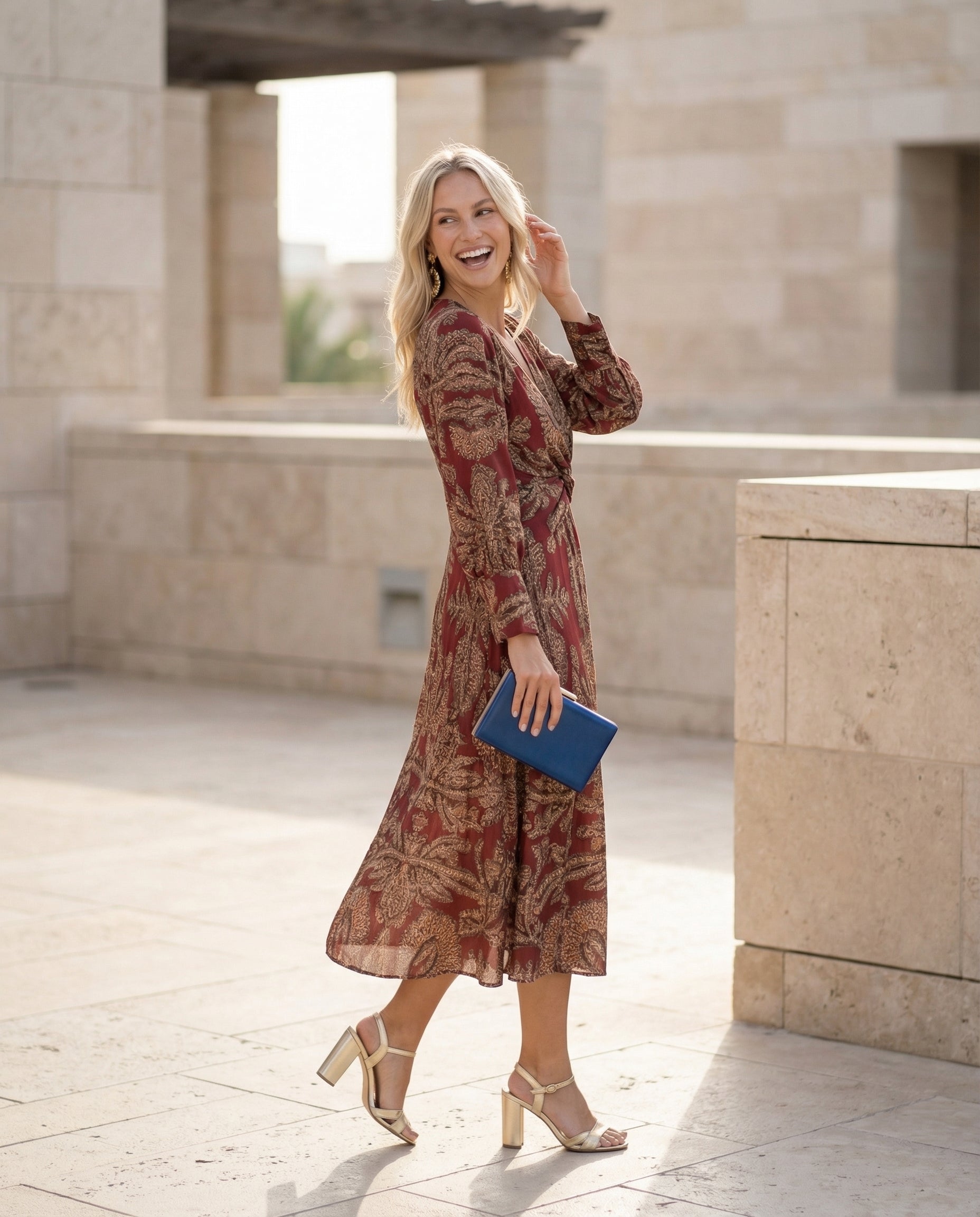 Mirella | Printed Midi Dress with Tie Waist