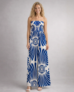 Rene | Strapless Printed Jumpsuit with Wide Legs