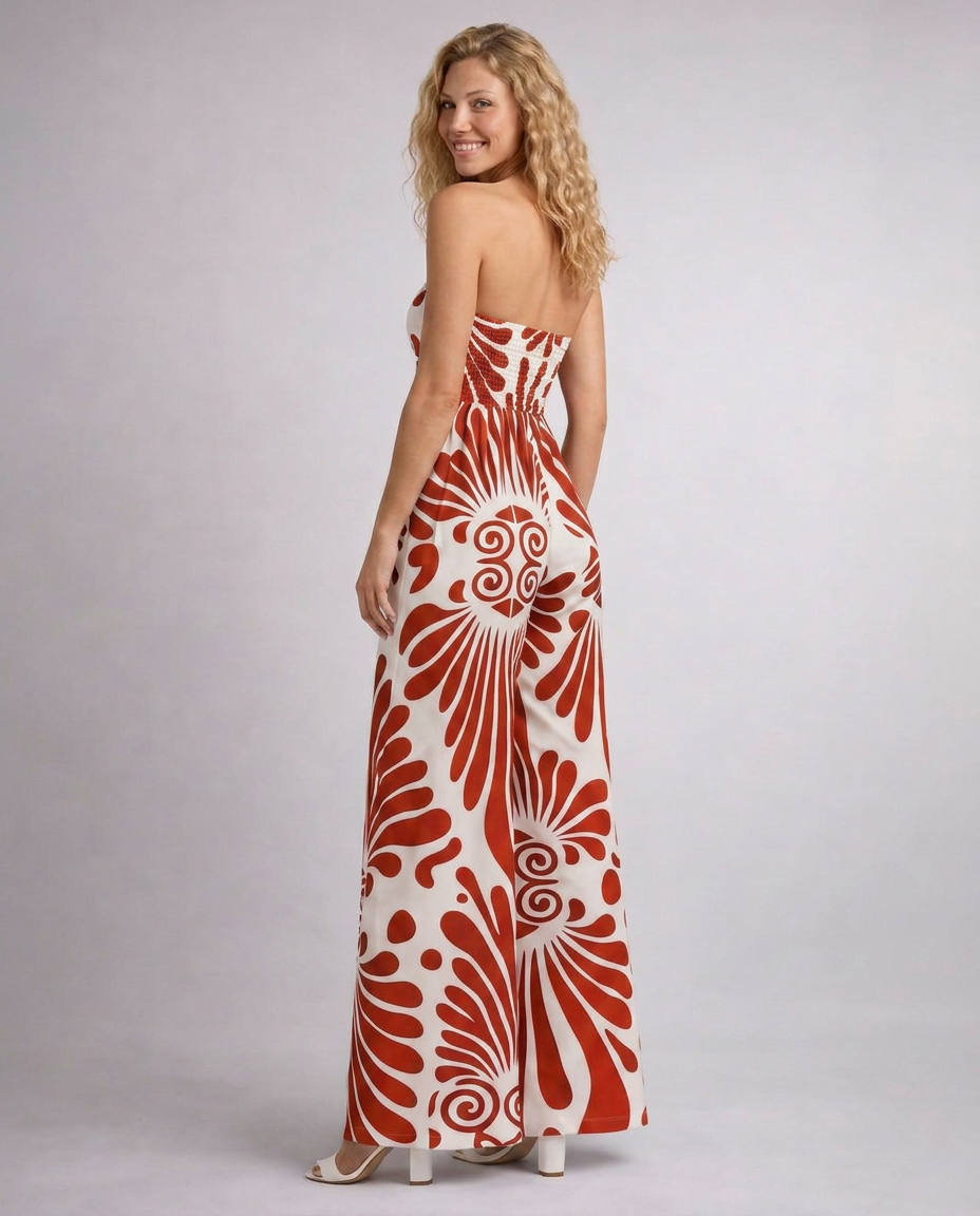 Rene | Strapless Printed Jumpsuit with Wide Legs