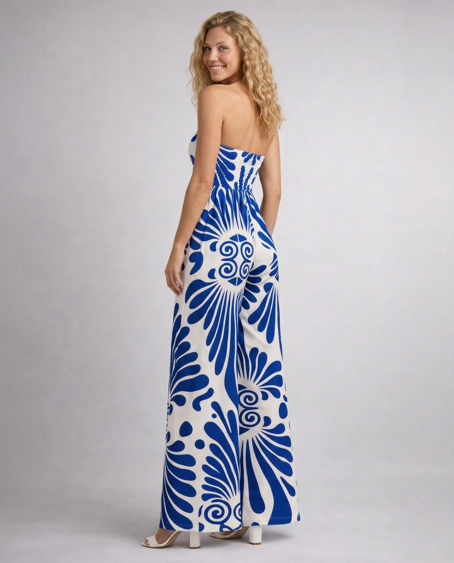 Rene | Strapless Printed Jumpsuit with Wide Legs
