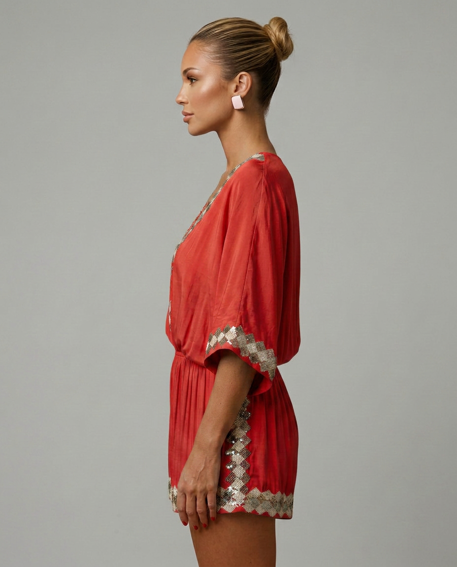 Nita | V-Neck Playsuit with Embellished Trim