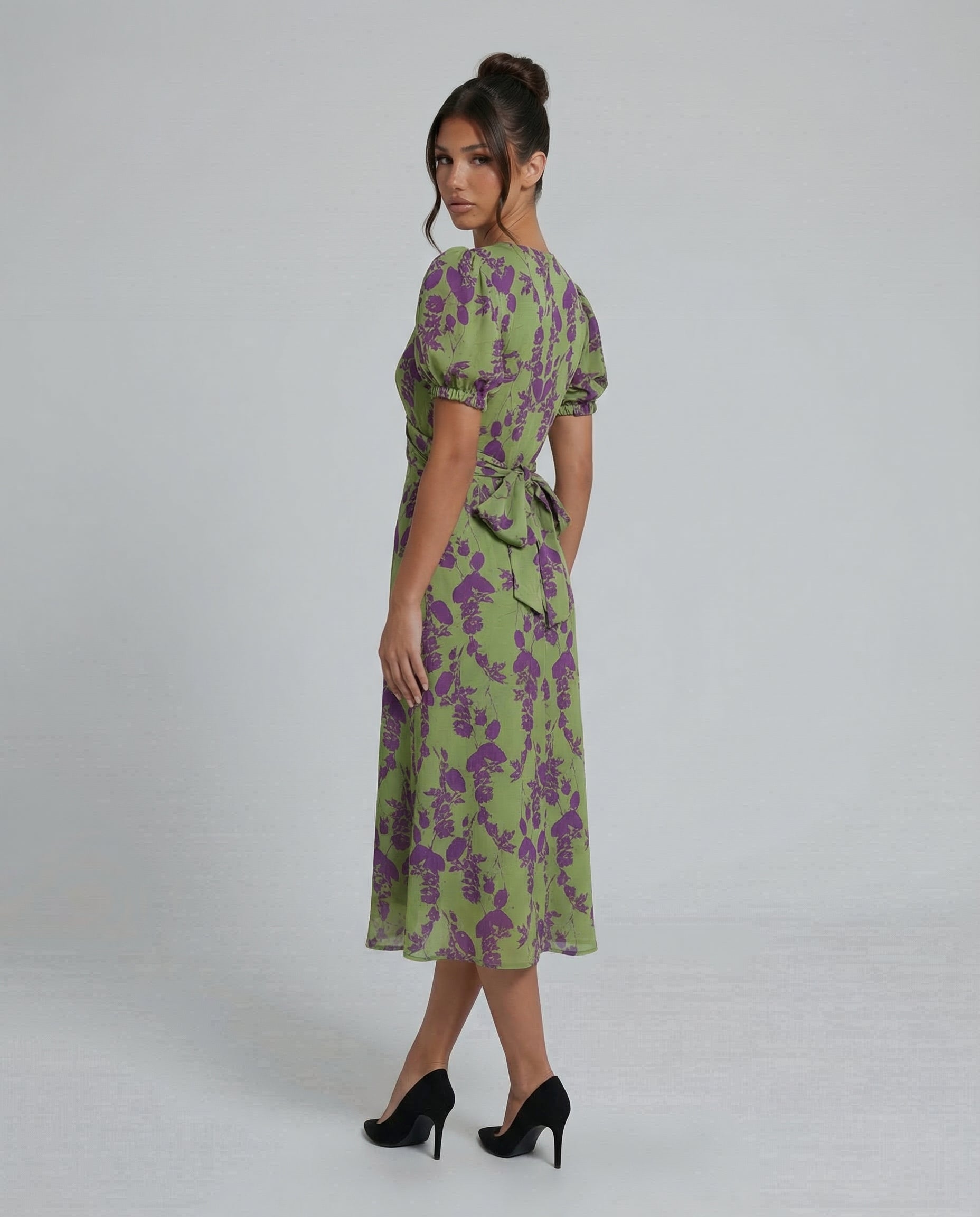 Virelle | Printed Midi Dress with Puff Sleeves