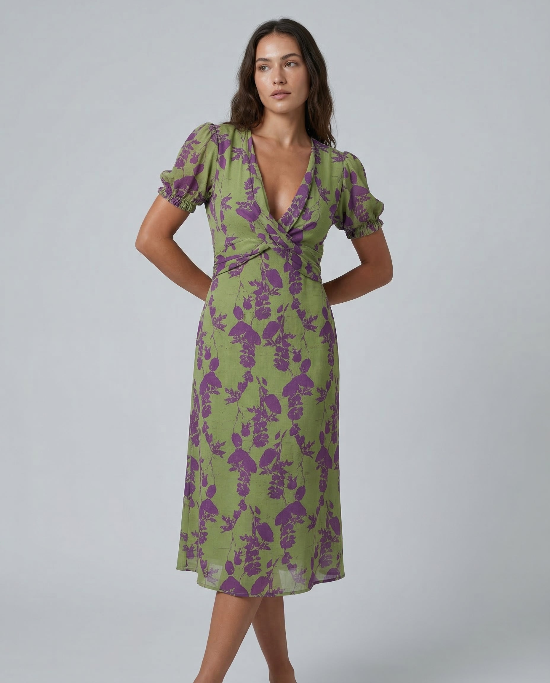 Virelle | Printed Midi Dress with Puff Sleeves