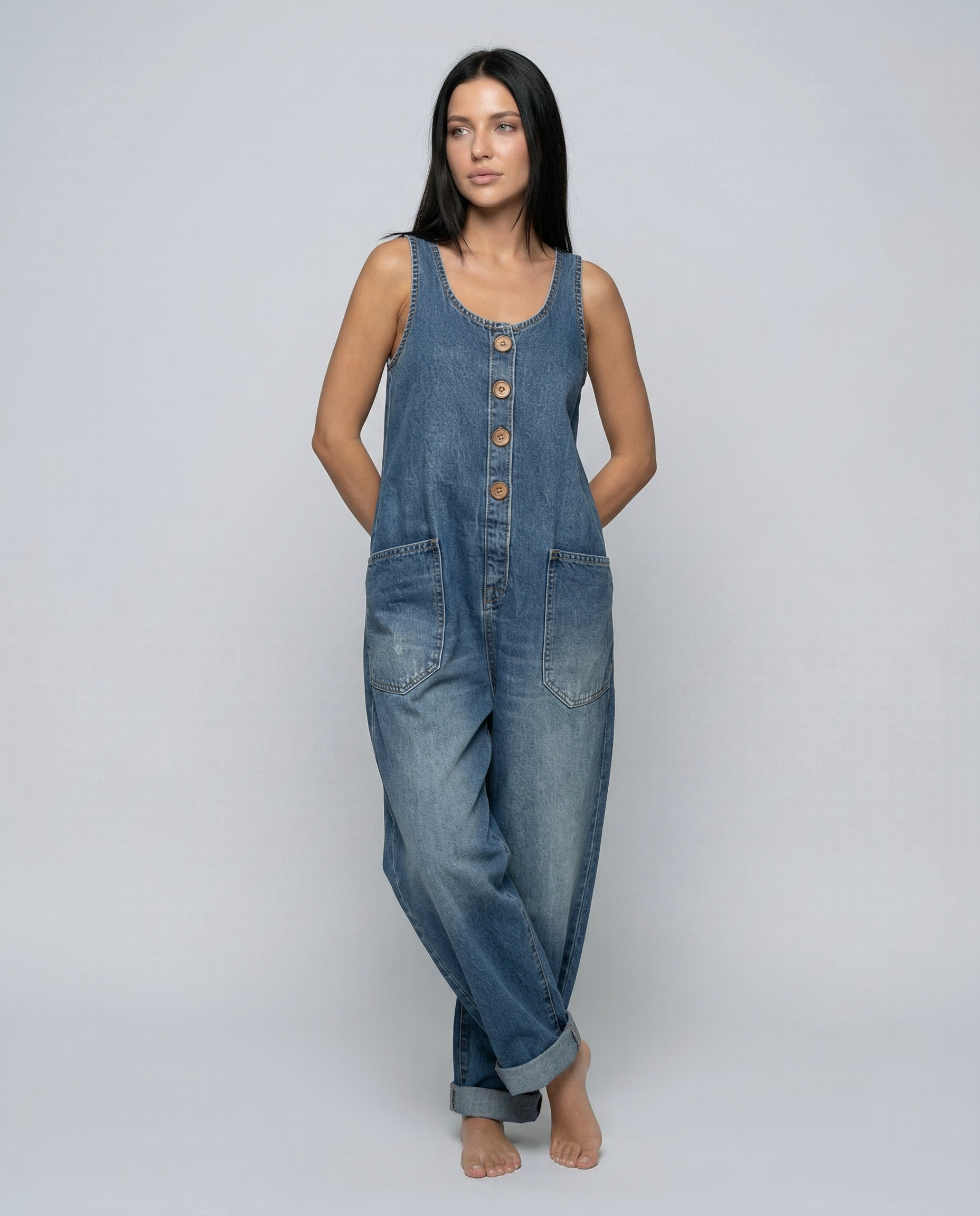 Abigail | Denim Jumpsuit with Button Front