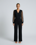 Ellen | Sequin Mesh Sleeve Jumpsuit with Wide-Leg Trousers