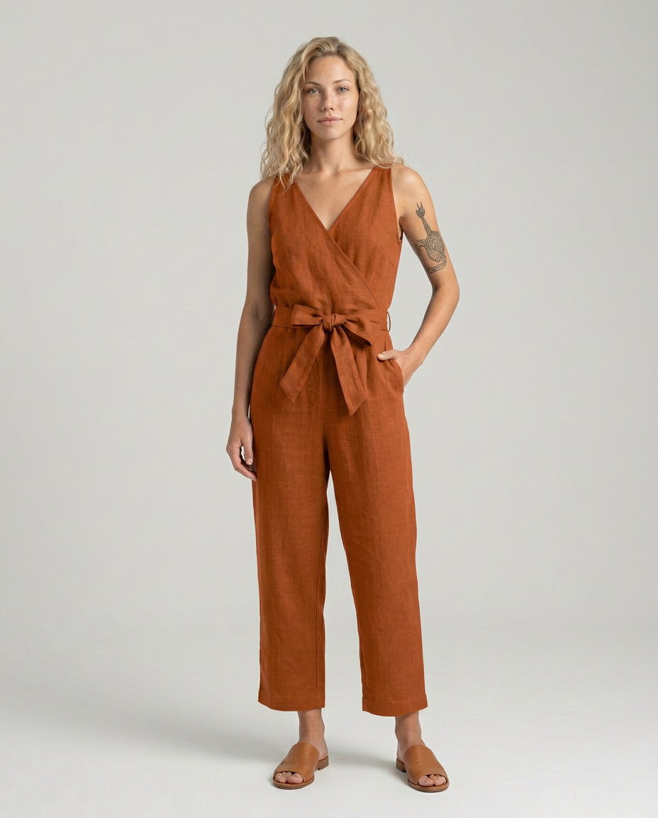 Haley | Linen-Blend Jumpsuit with Tie Waist