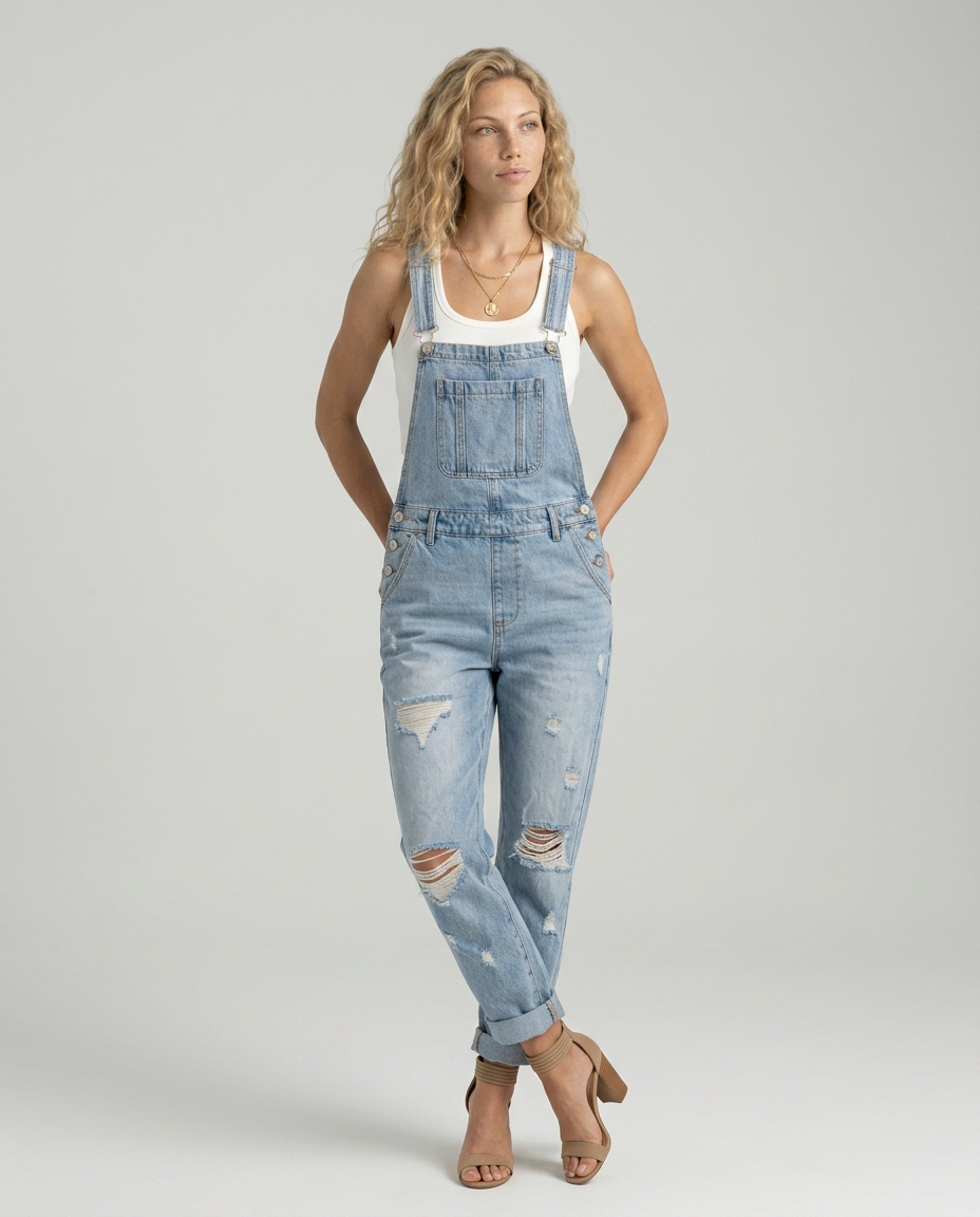 Alyssa | Denim Jumpsuit with Distressed Detail