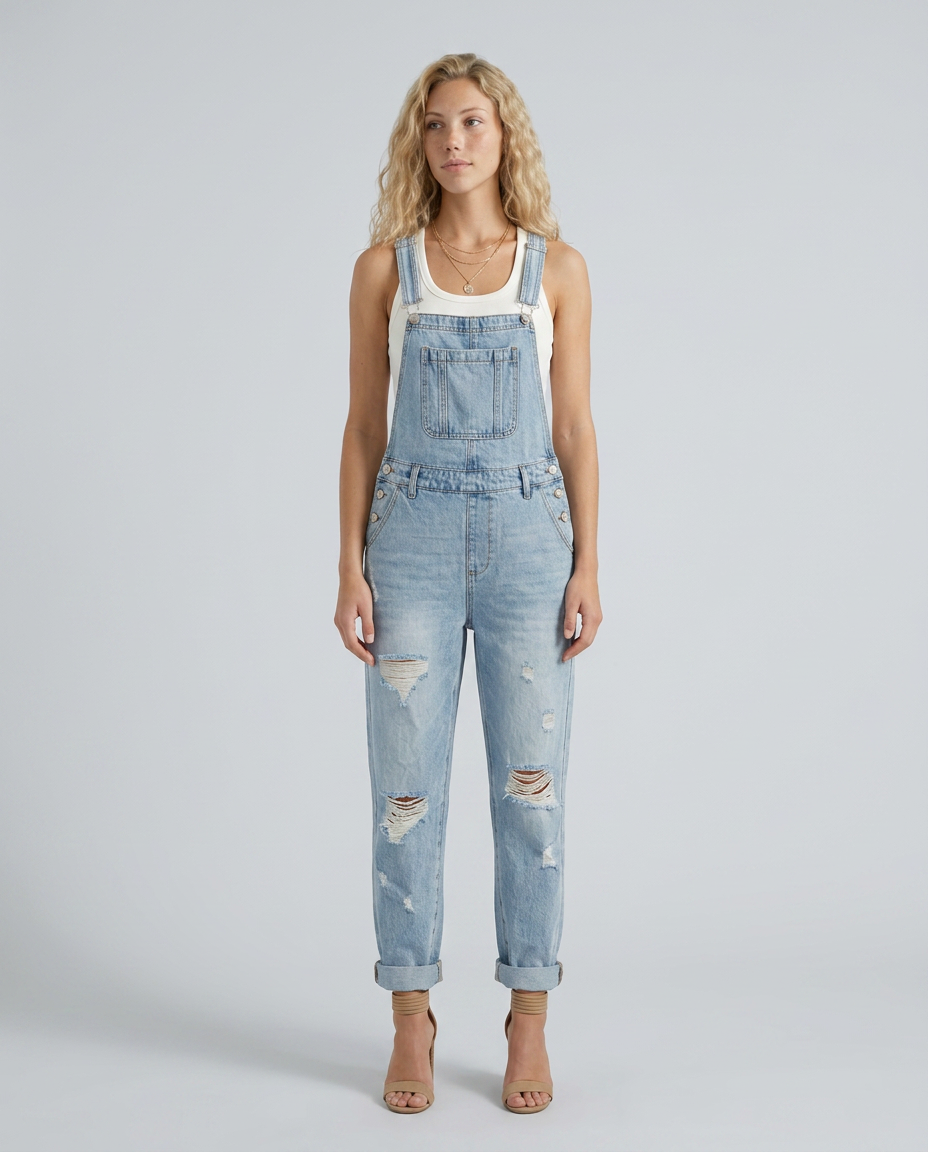 Alyssa | Denim Jumpsuit with Distressed Detail