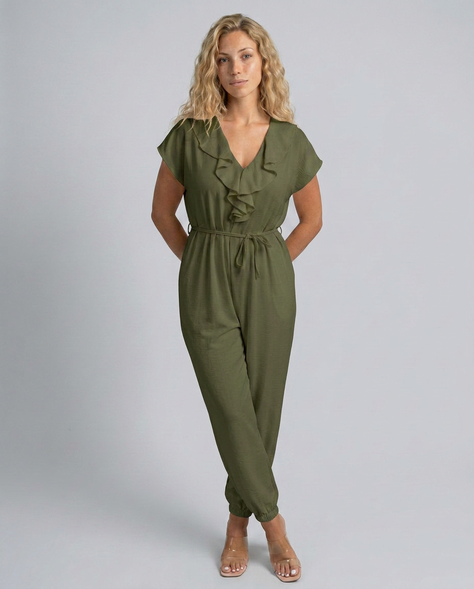 Maura | Jumpsuit with Ruffle V-Neck and Drawstring Waist
