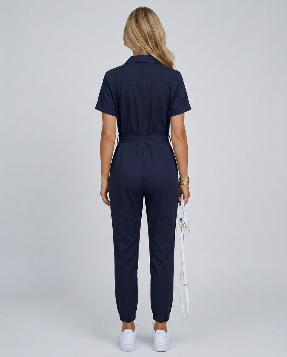 Fabiola | Button Front Jumpsuit with Waist Belt