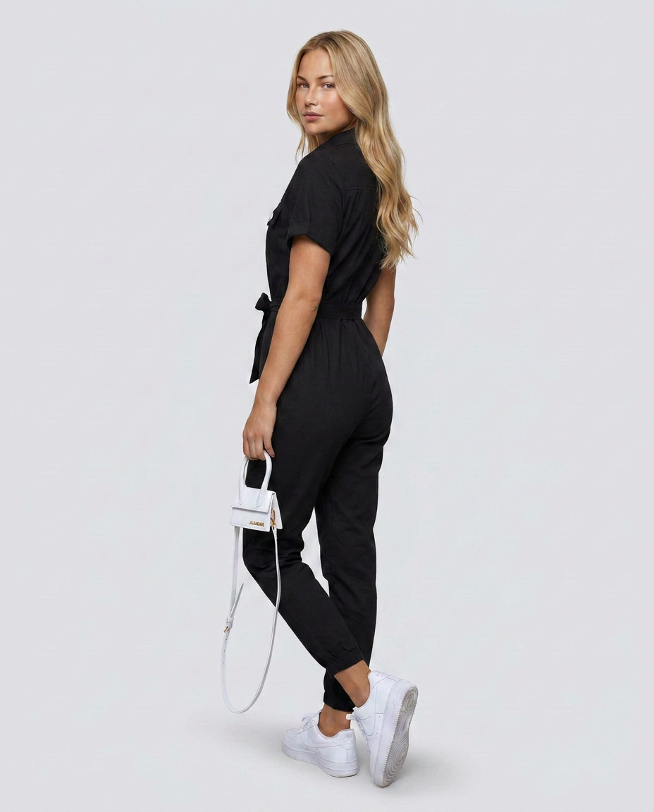 Fabiola | Button Front Jumpsuit with Waist Belt