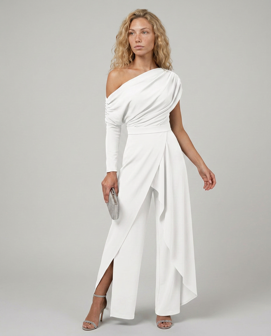 Seraphina | One Shoulder Jumpsuit with Draped Overlay