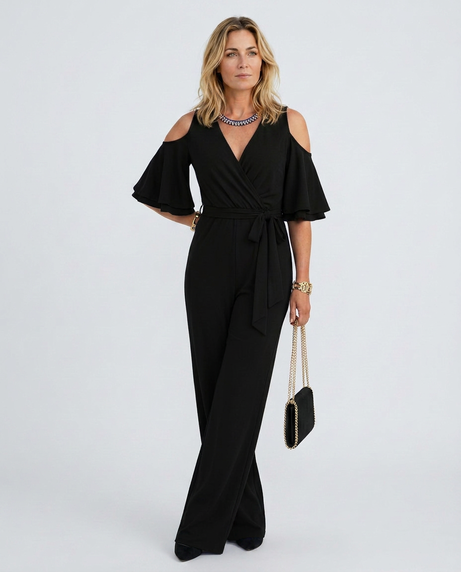 Alison | Cold Shoulder Jumpsuit with Wide-Leg Trousers