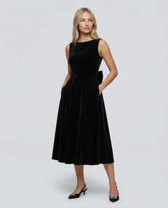 Vivienne | Midi Dress with Open Back and Bow Detail