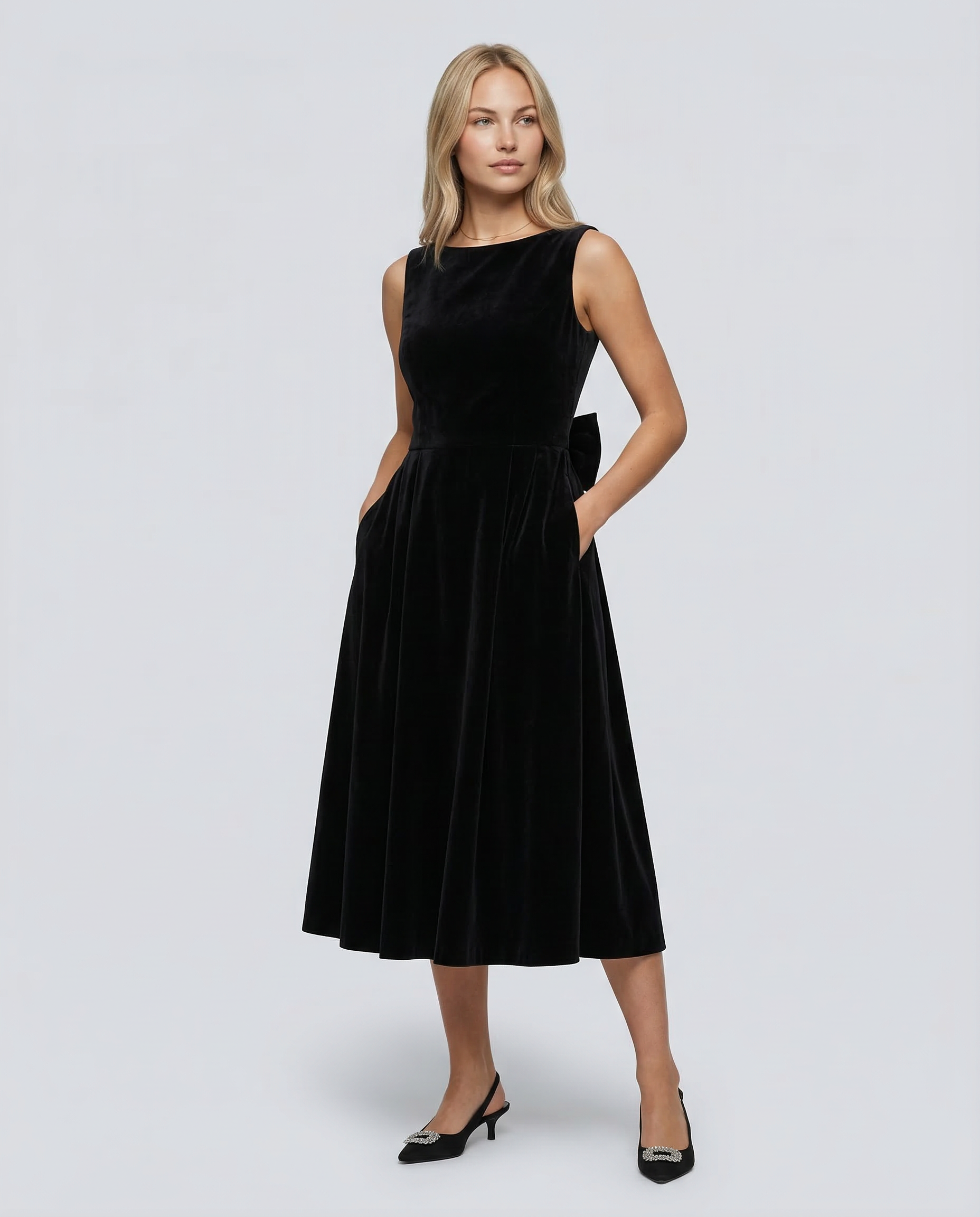 Vivienne | Midi Dress with Open Back and Bow Detail