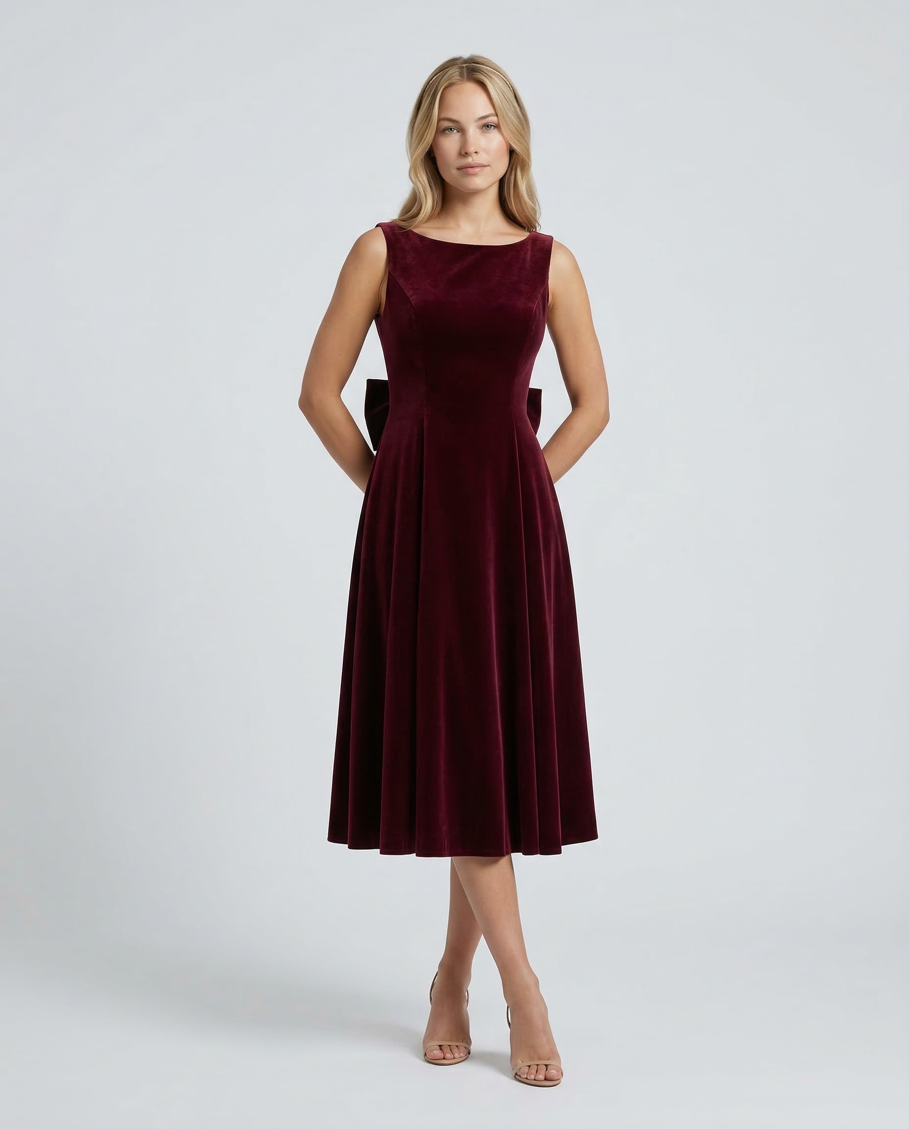 Vivienne | Midi Dress with Open Back and Bow Detail