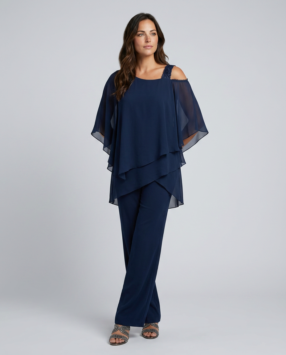 Celeste | Two-Piece Cold Shoulder Jumpsuit with Straight-Leg Trousers