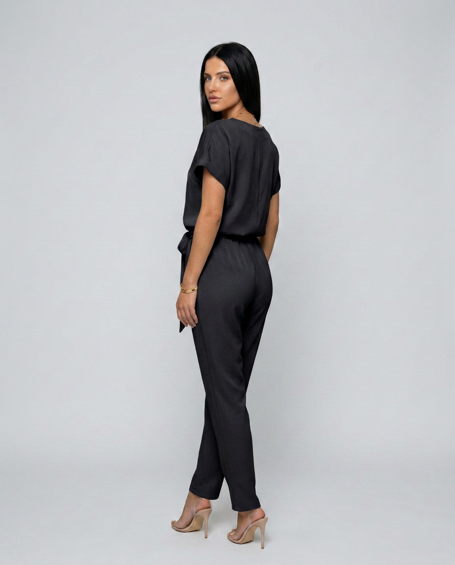 Emma | Belted Jumpsuit with Keyhole Neckline