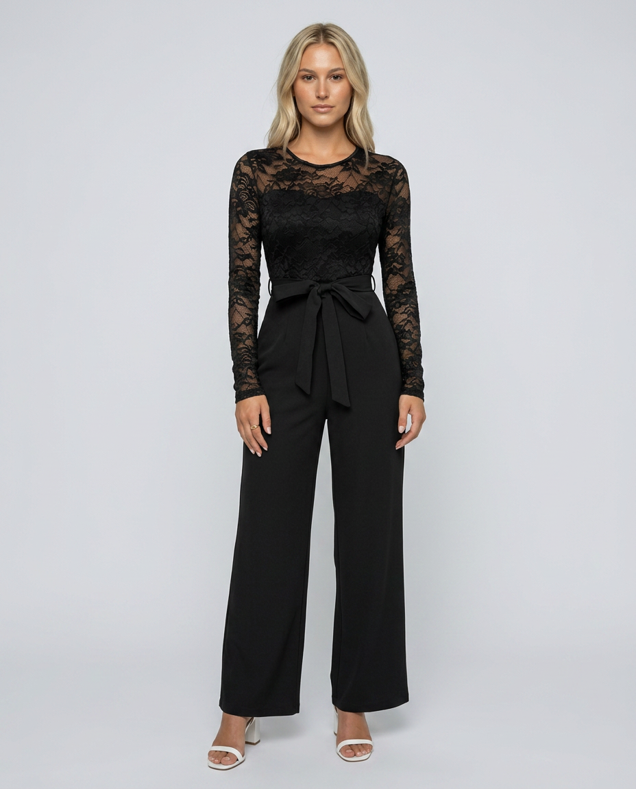 Rhea | Lace Jumpsuit with Adjustable Waist Belt