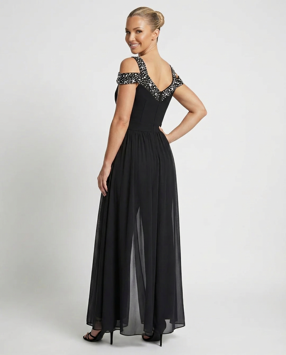 Flora | Wide-Leg Jumpsuit with Embellished Neckline