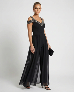 Flora | Wide-Leg Jumpsuit with Embellished Neckline