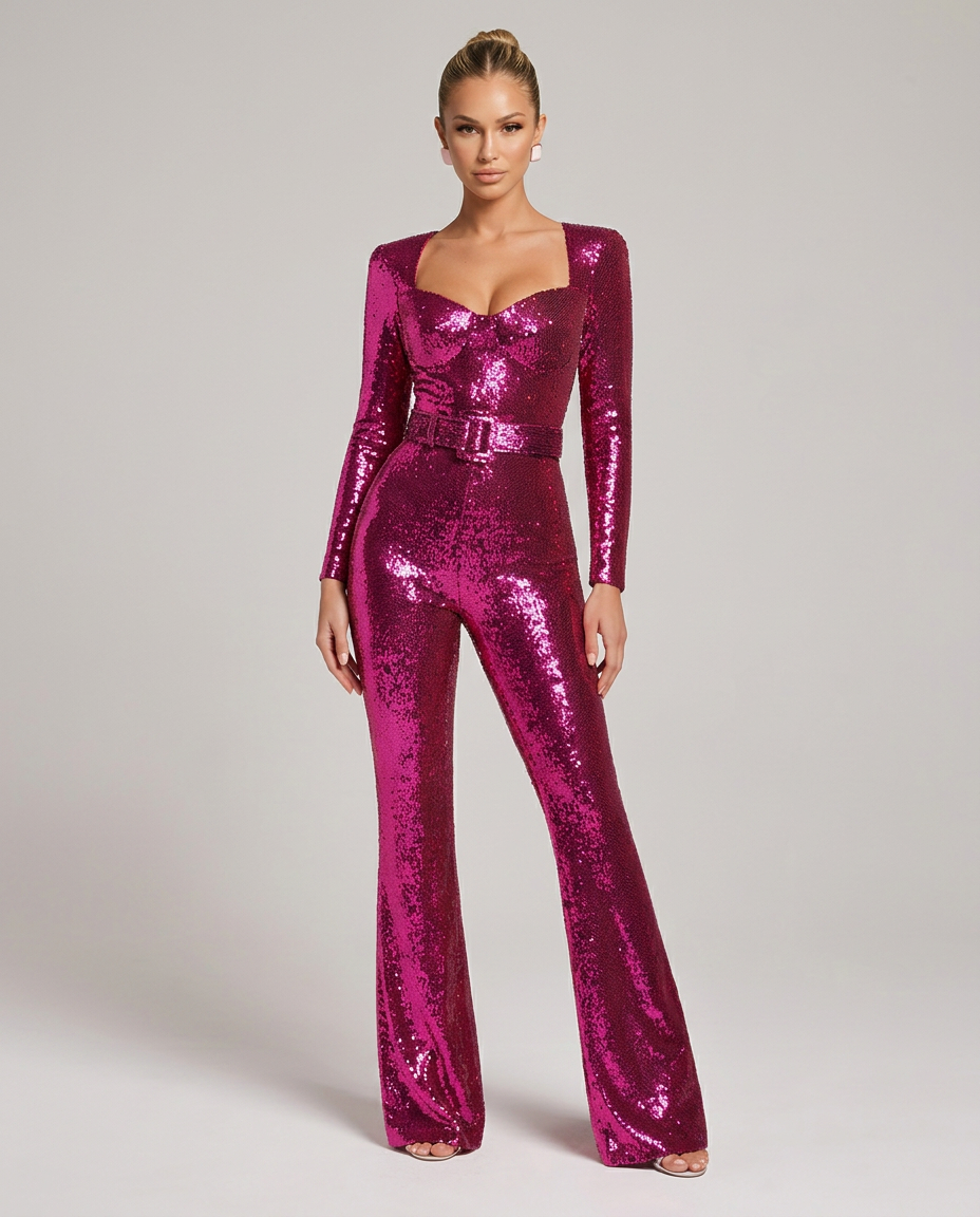 Mayra | Sequin Jumpsuit with Belted Waist
