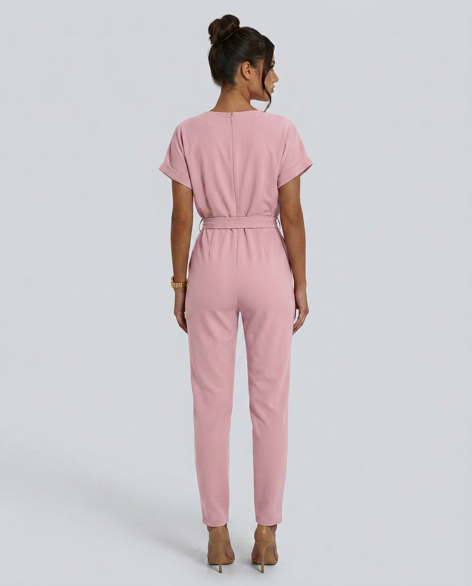 Jill | Jumpsuit with Waist Tie and Short Sleeves