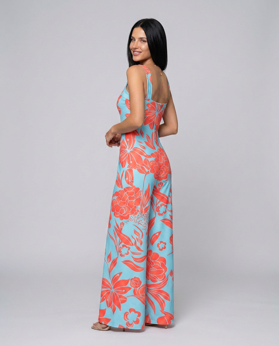 Rowena | Printed Wide-Leg Jumpsuit with Side Pockets