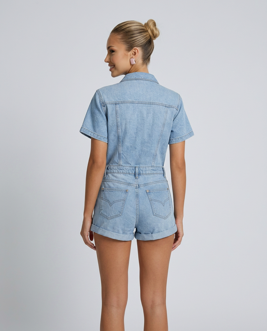 Roseann | Button-Up Short Denim Playsuit
