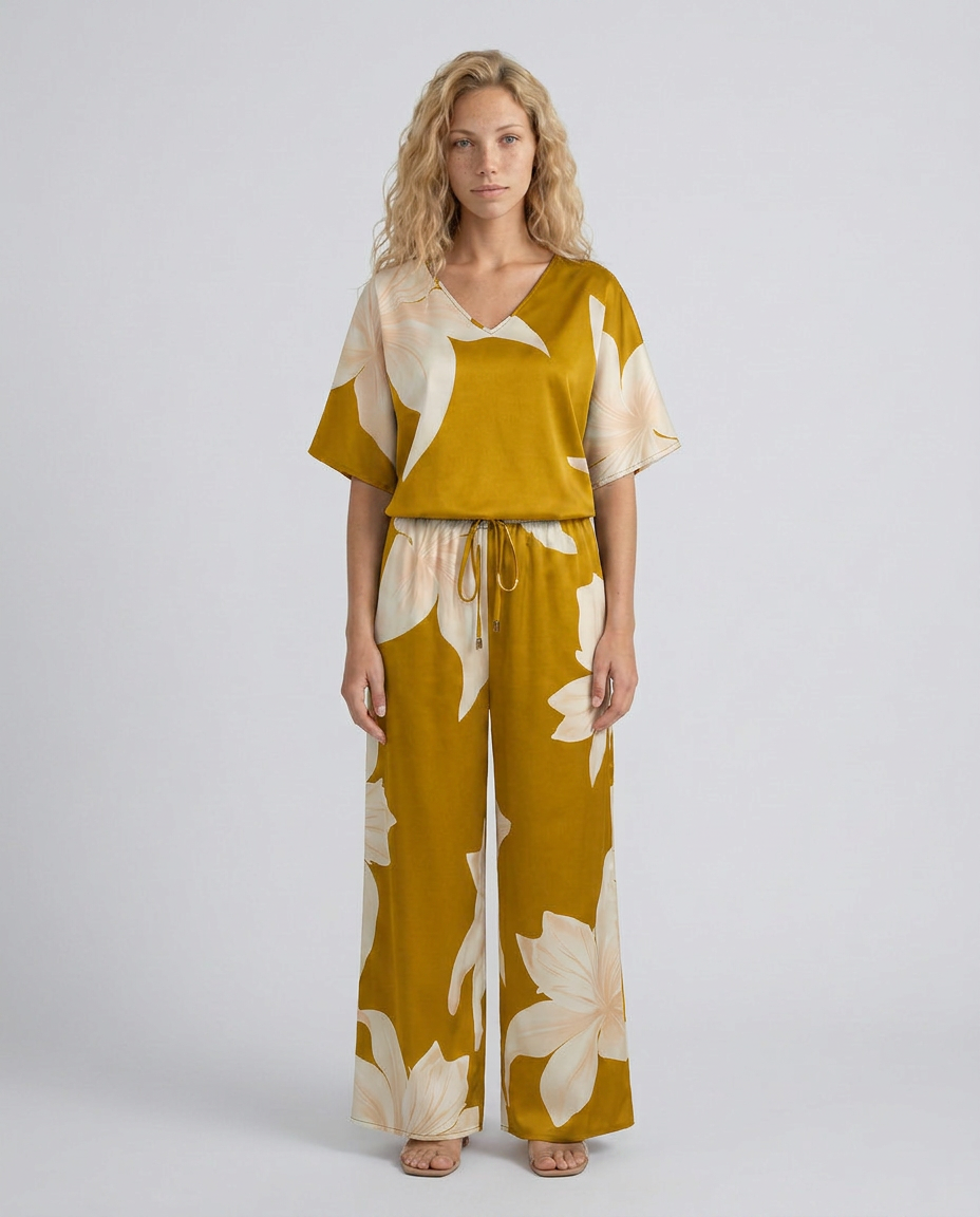 Darcy | Floral Print Jumpsuit with Wide-Leg Trousers