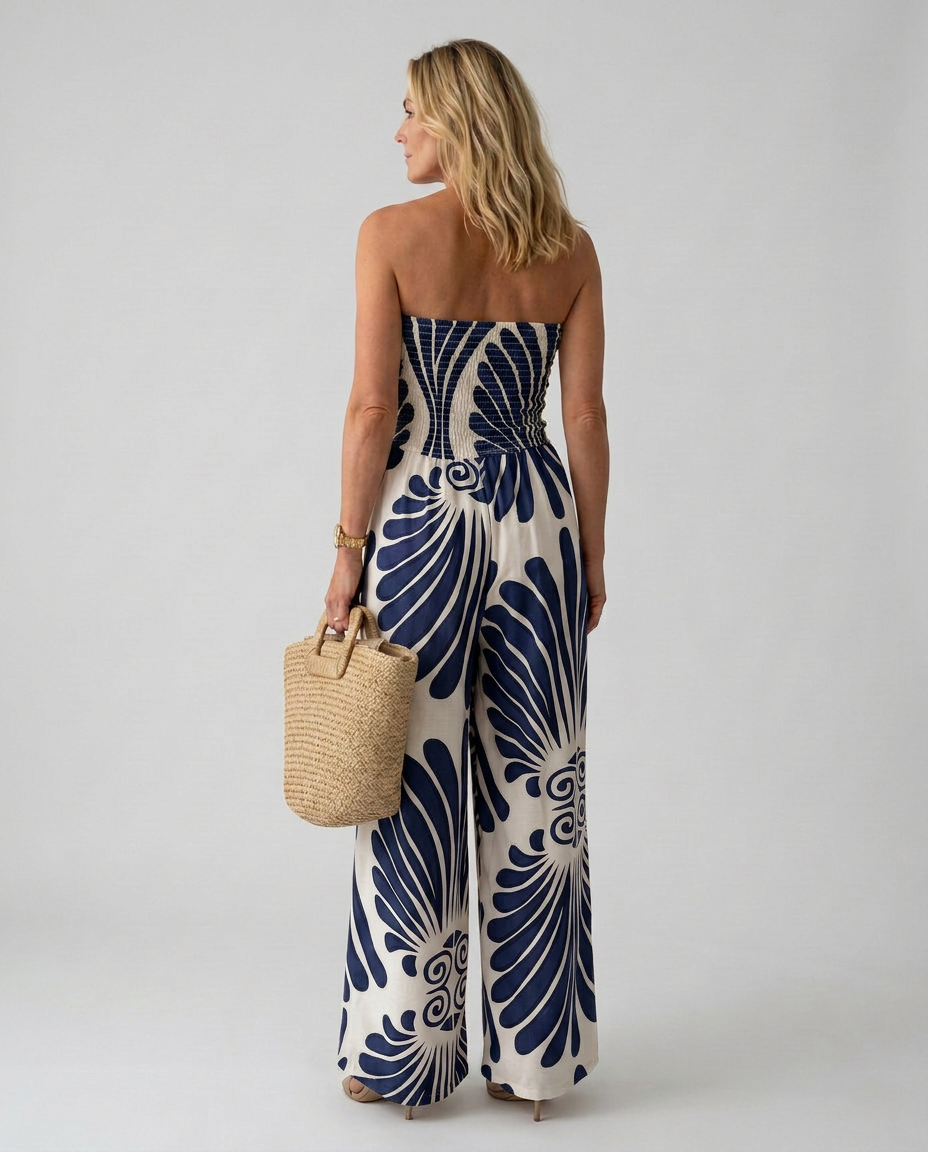 Estelle | Printed Wide-Leg Strapless Jumpsuit