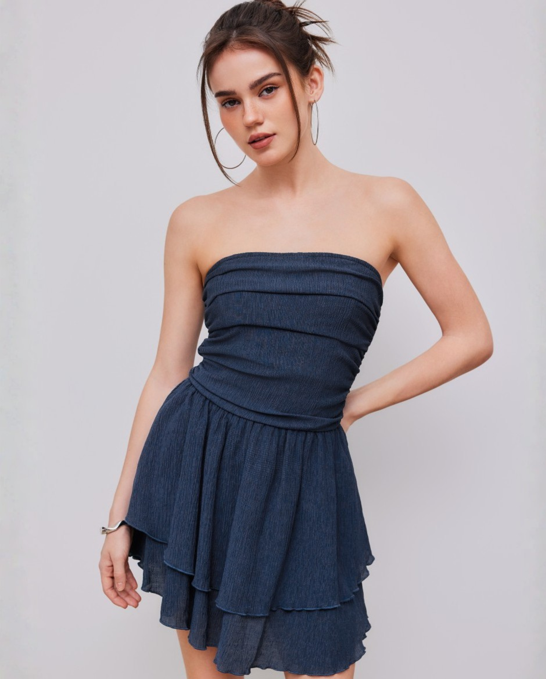 Elodie | Strapless Mini Dress with Tiered Ruffle Skirt