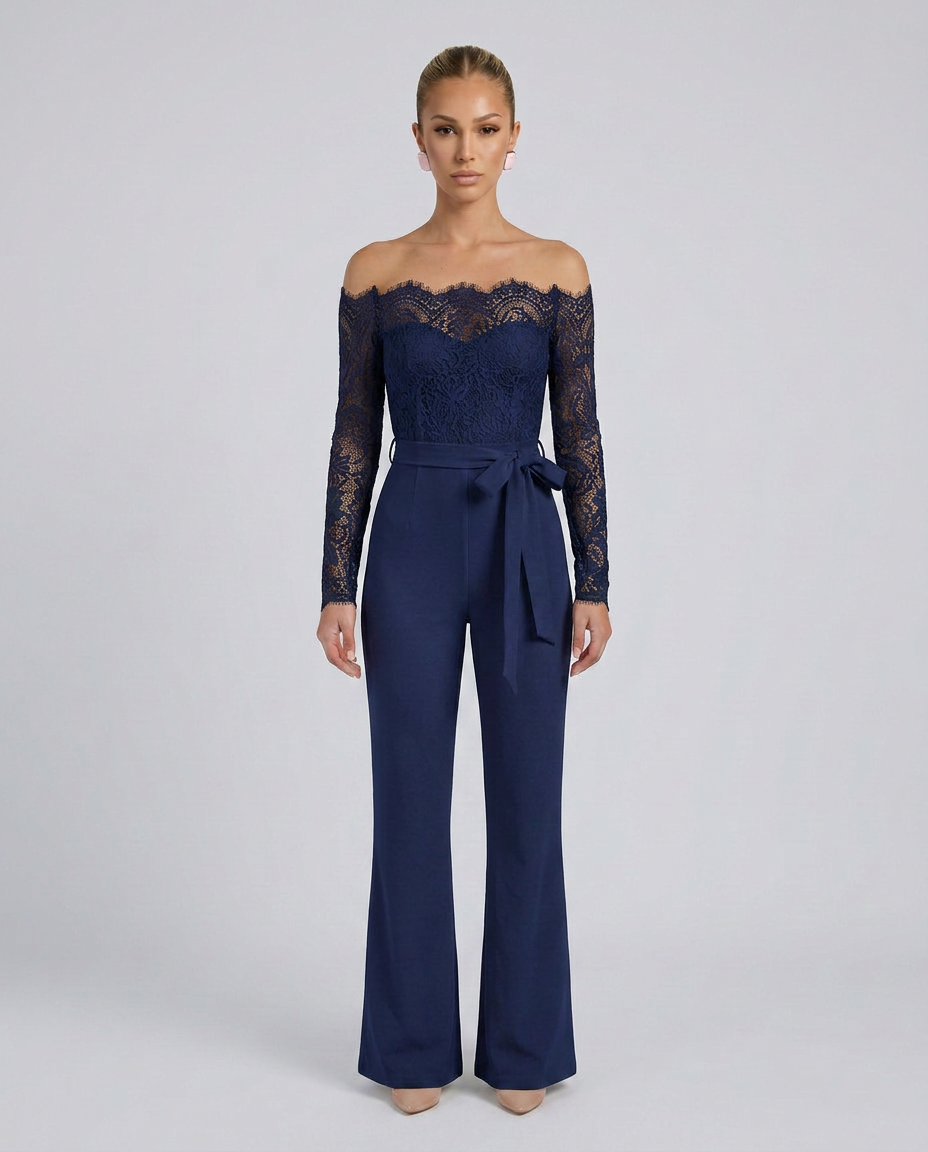 Jodi | Lace Off-Shoulder Jumpsuit with Straight-Leg Fit