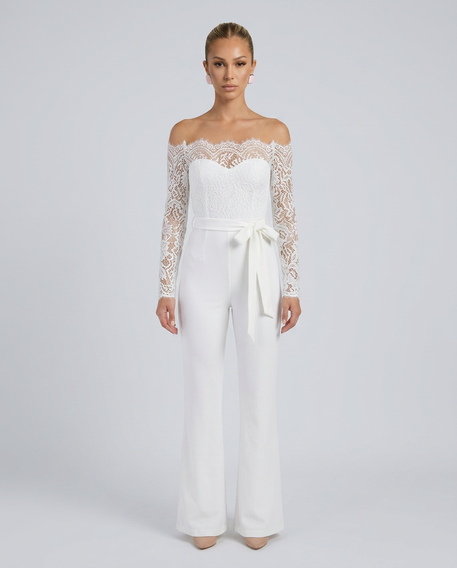 Jodi | Lace Off-Shoulder Jumpsuit with Straight-Leg Fit