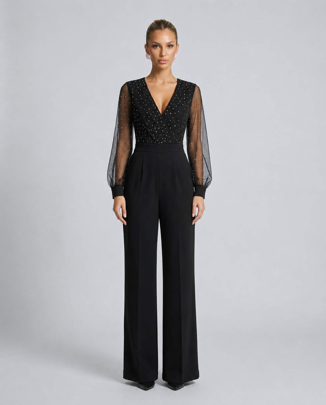 Lynda | Wide-Leg Jumpsuit with Mesh Sleeves