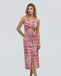 Brooklyn | Tie & Dye Draped Midi Dress with Front Knot