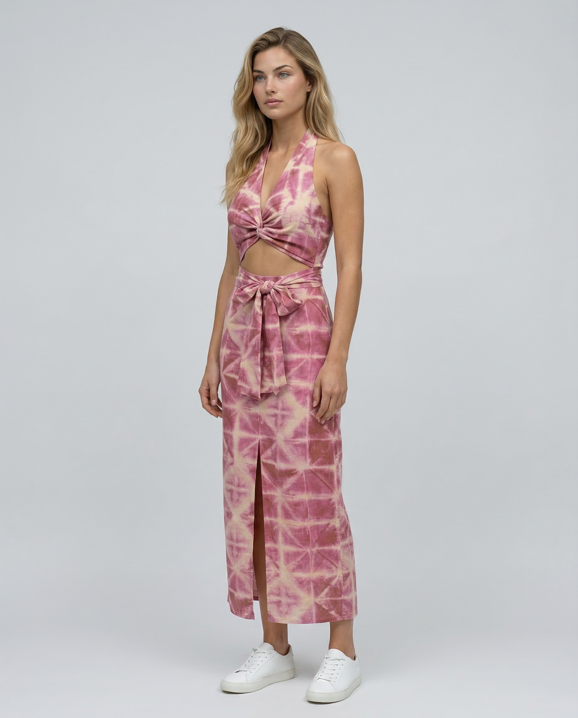 Brooklyn | Tie & Dye Draped Midi Dress with Front Knot