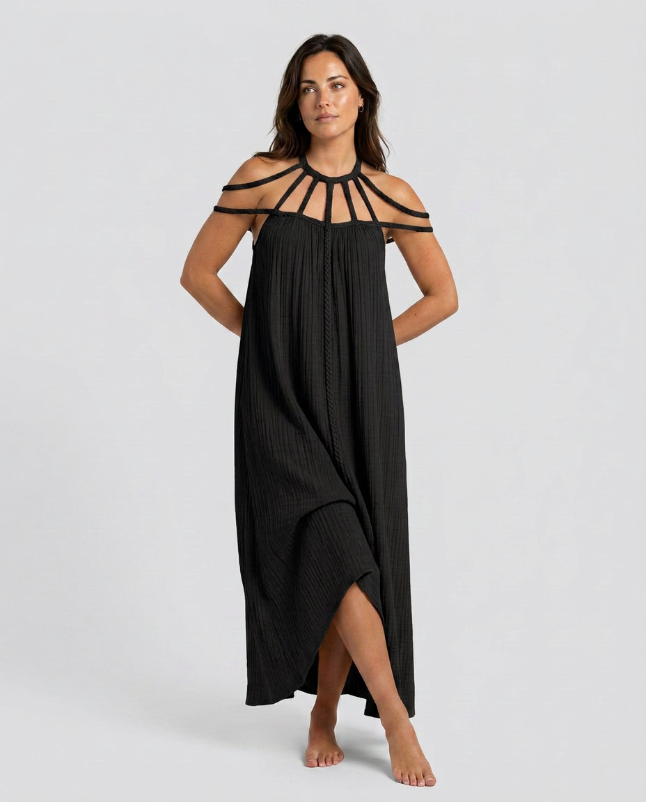 Celeste | Pleated Maxi Dress with Cut-Out Neckline