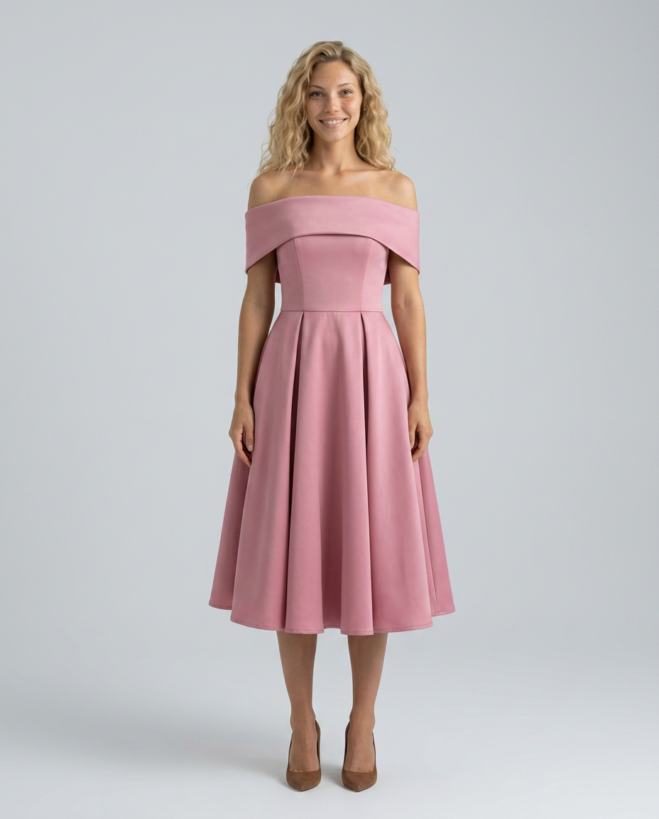Amy | Off-Shoulder Midi Dress with Pleated Skirt