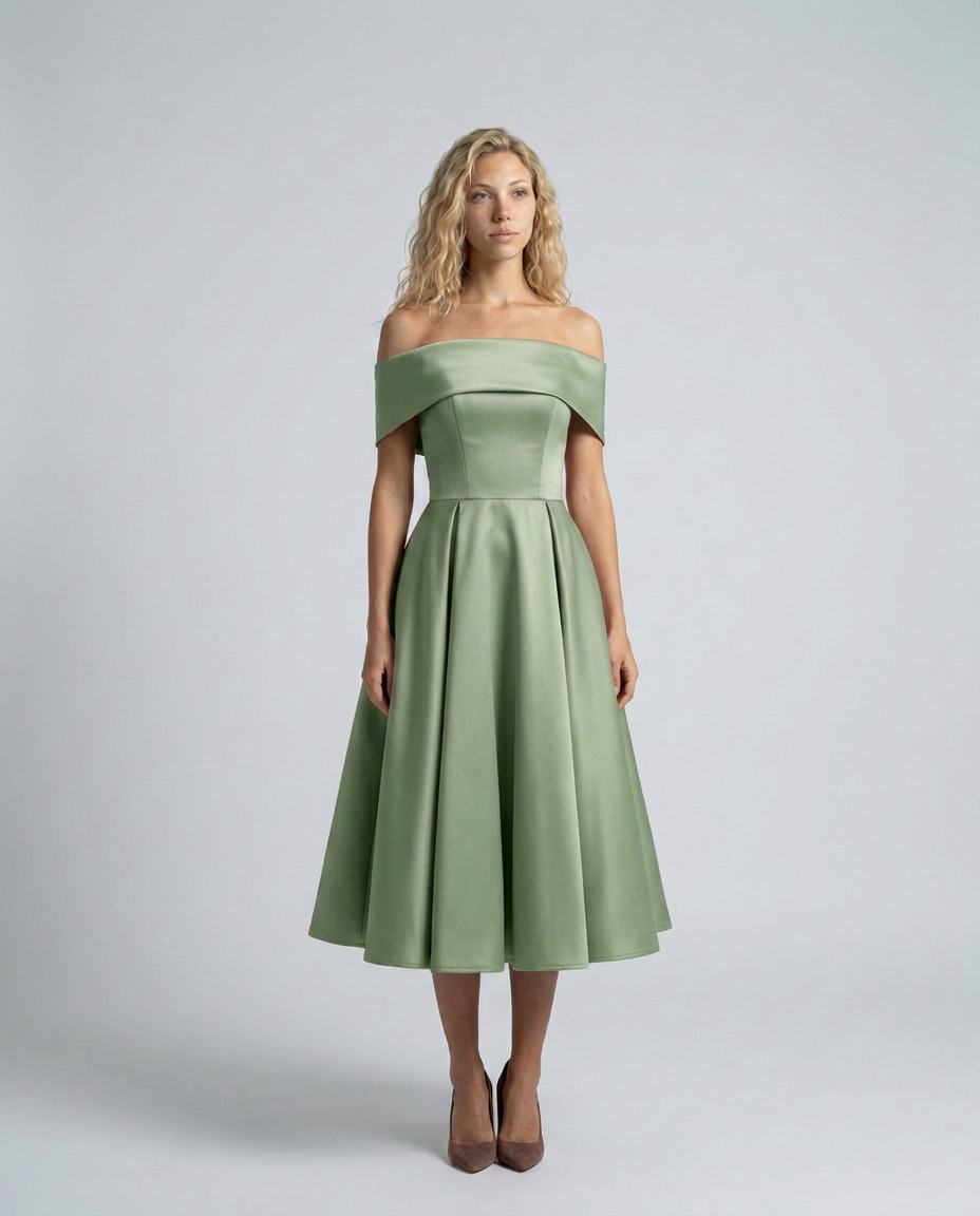 Amy | Off-Shoulder Midi Dress with Pleated Skirt