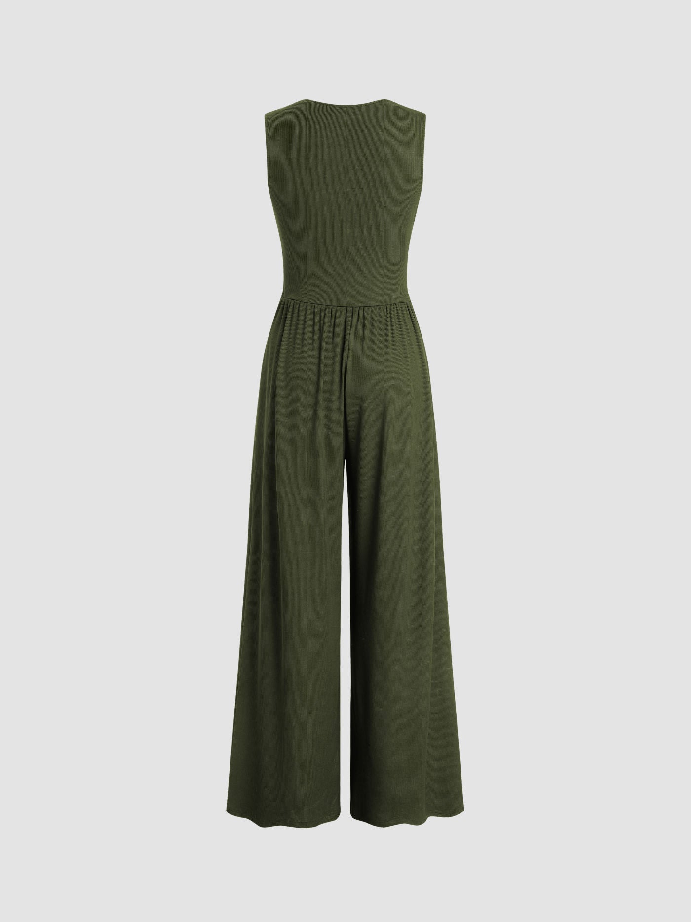 Eleanor | V-neck Ruched Solid Wide Leg Jumpsuit