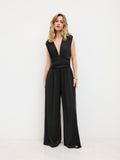 Eleanor | V-neck Ruched Solid Wide Leg Jumpsuit