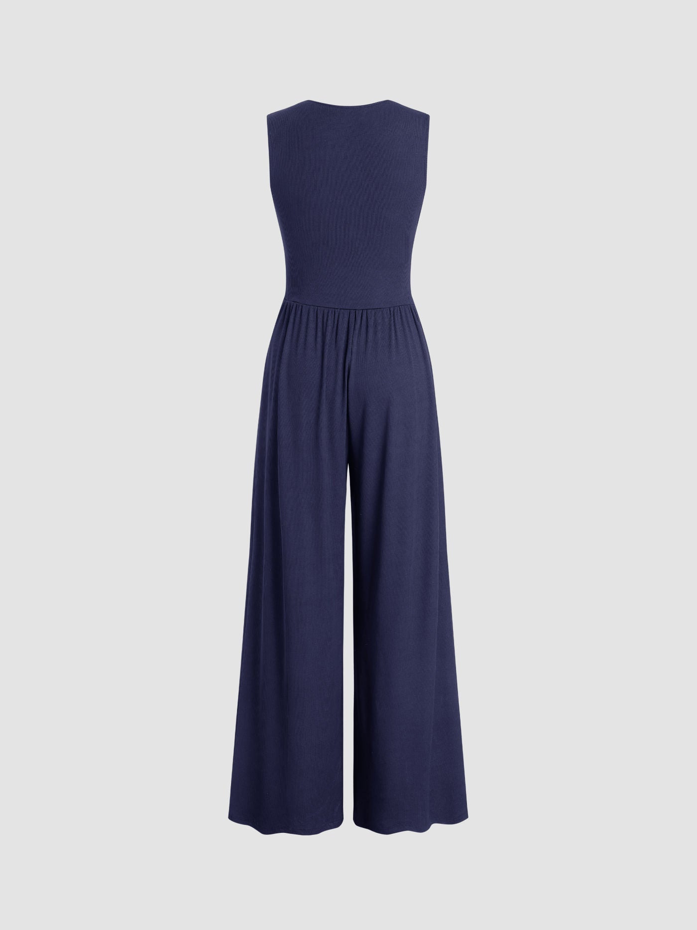 Eleanor | V-neck Ruched Solid Wide Leg Jumpsuit