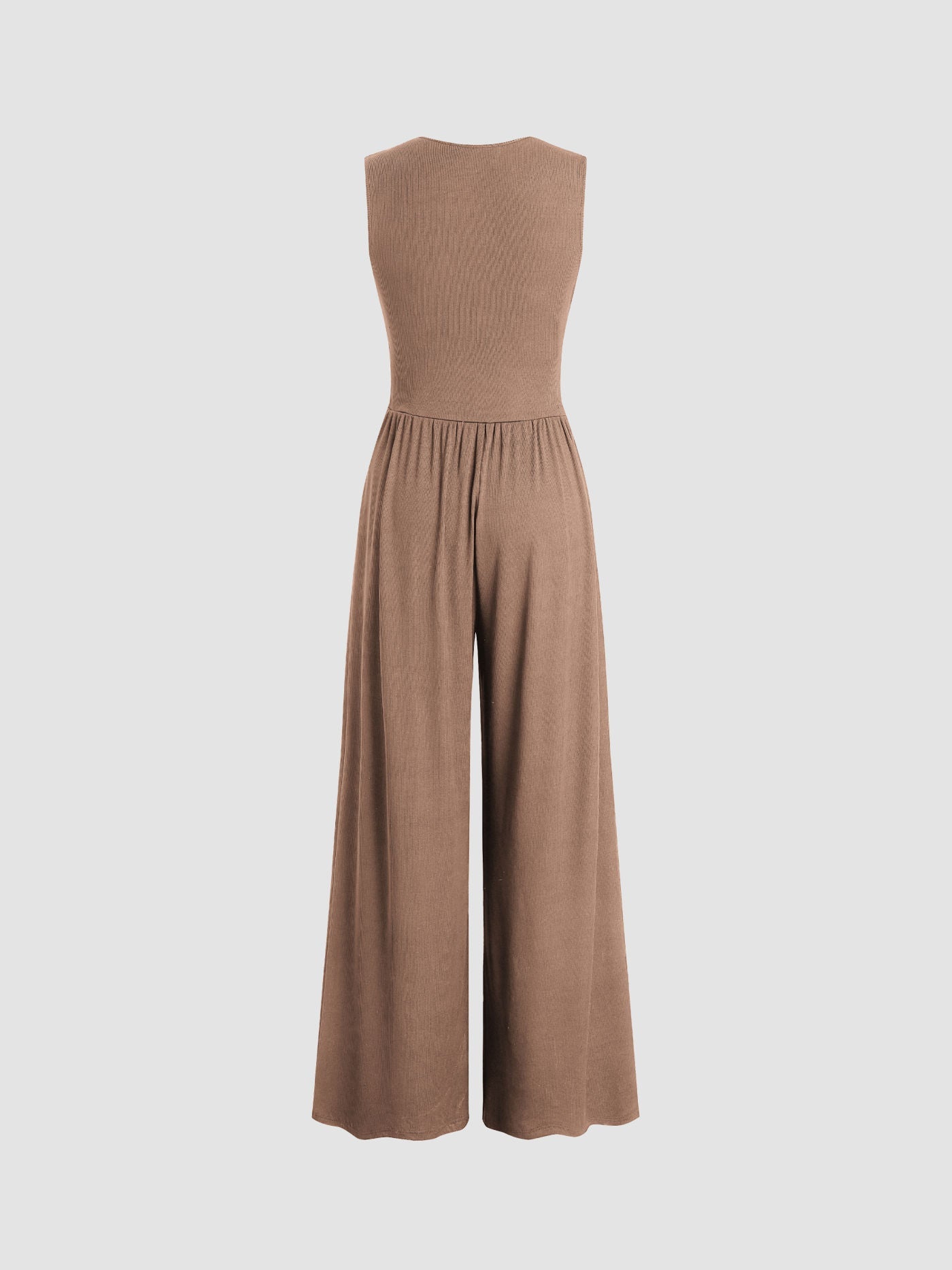 Eleanor | V-neck Ruched Solid Wide Leg Jumpsuit